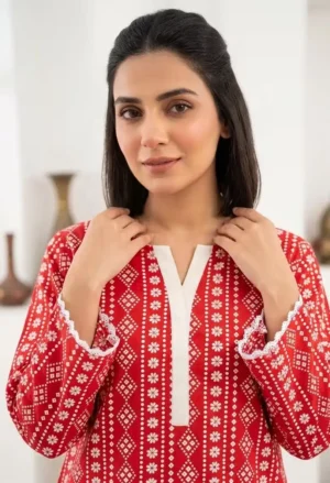 Red Printed Soft Lawn 2pc