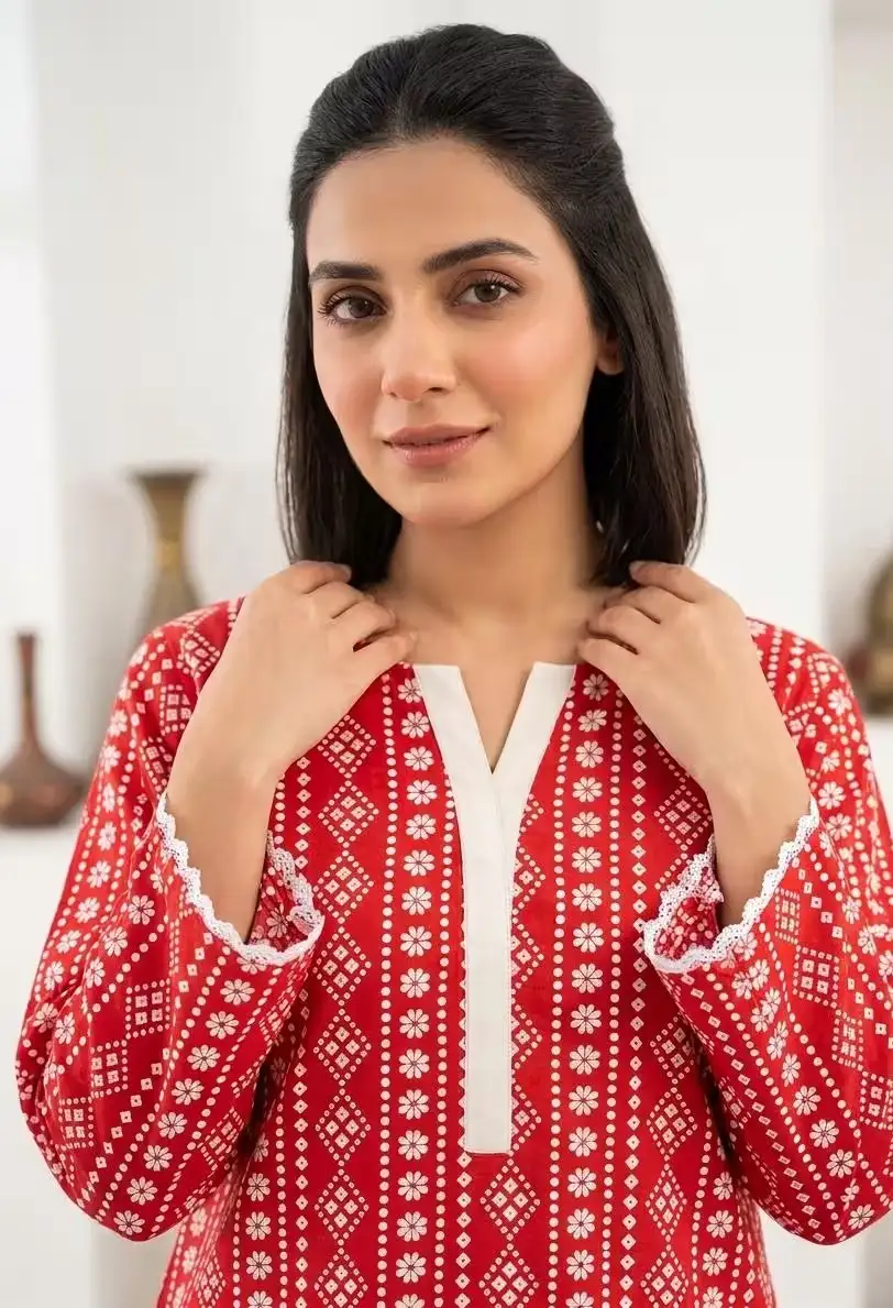 Red Printed Soft Lawn 2pc