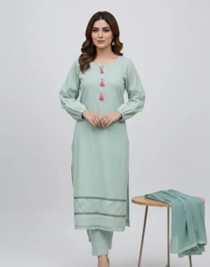 solid 3pc stitched lawn suit