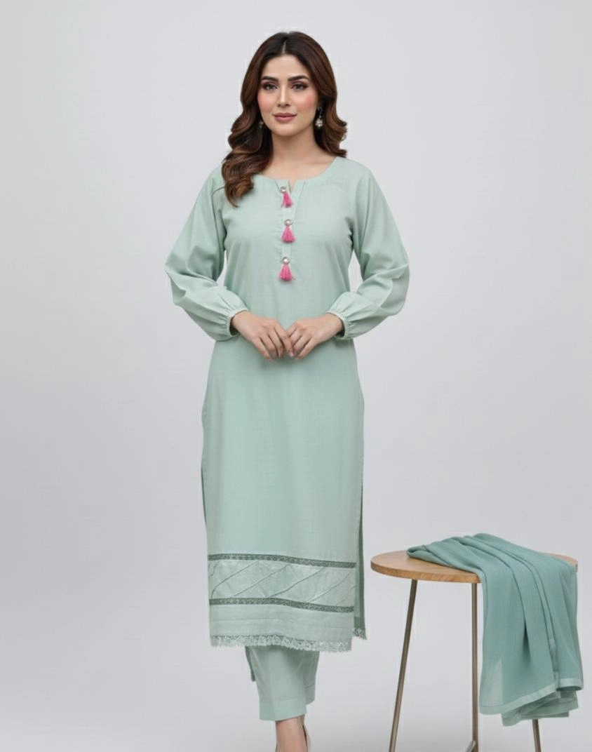 solid 3pc stitched lawn suit