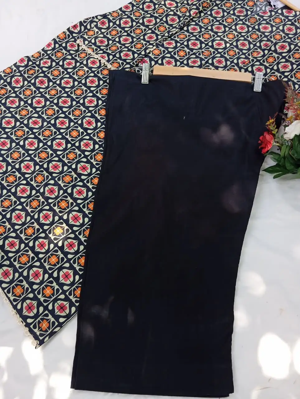 Black Floral Tile Print Lawn 2PC Ready to Wear Suit - Image 7