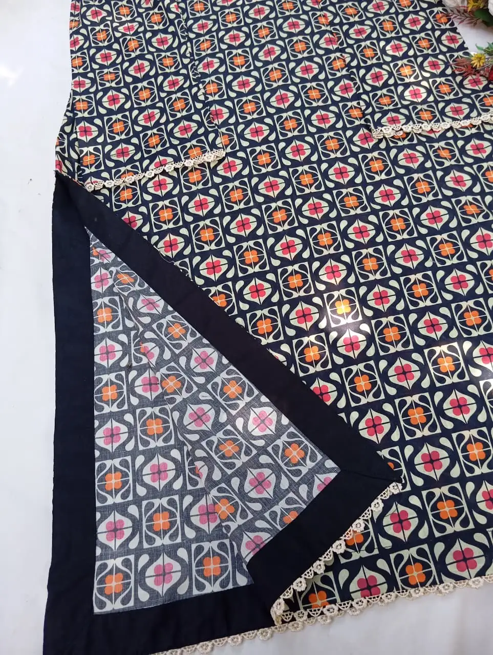 Black Floral Tile Print Lawn 2PC Ready to Wear Suit - Image 8
