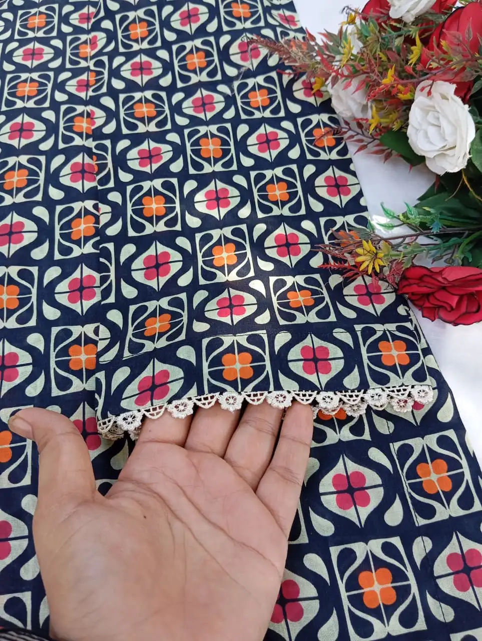 Black Floral Tile Print Lawn 2PC Ready to Wear Suit - Image 9