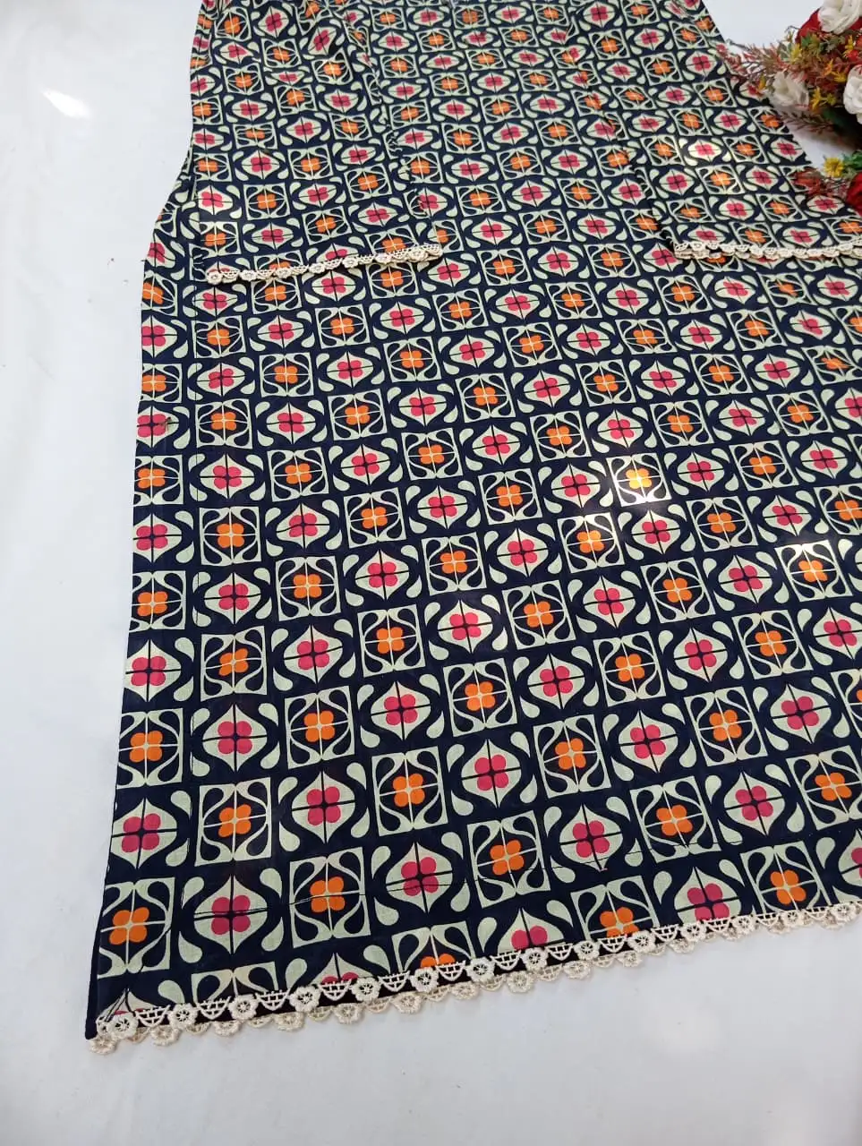 Black Floral Tile Print Lawn 2PC Ready to Wear Suit - Image 10
