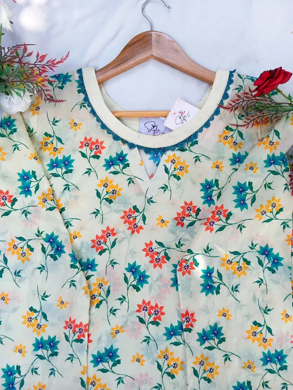 Multicolor Floral Print Lawn 2PC Ready to Wear Suit - Image 10