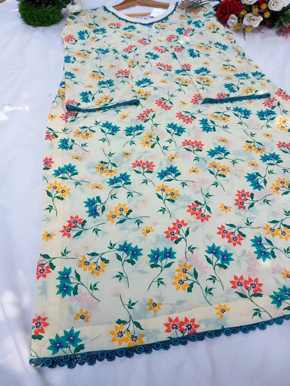 Multicolor Floral Print Lawn 2PC Ready to Wear Suit - Image 7