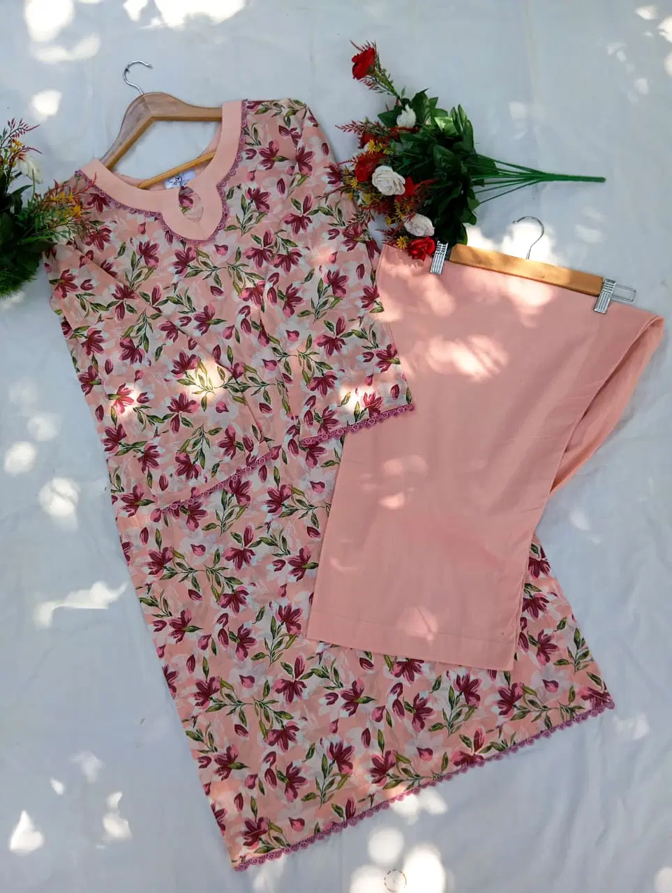 Peach Floral Print Lawn 2PC Ready to Wear Suit - Image 11