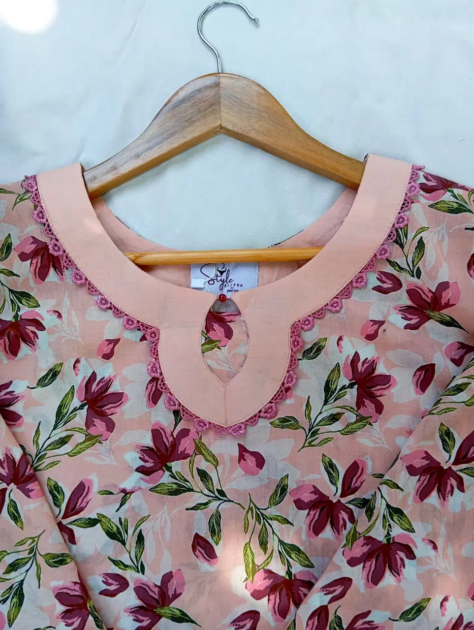 Peach Floral Print Lawn 2PC Ready to Wear Suit - Image 10