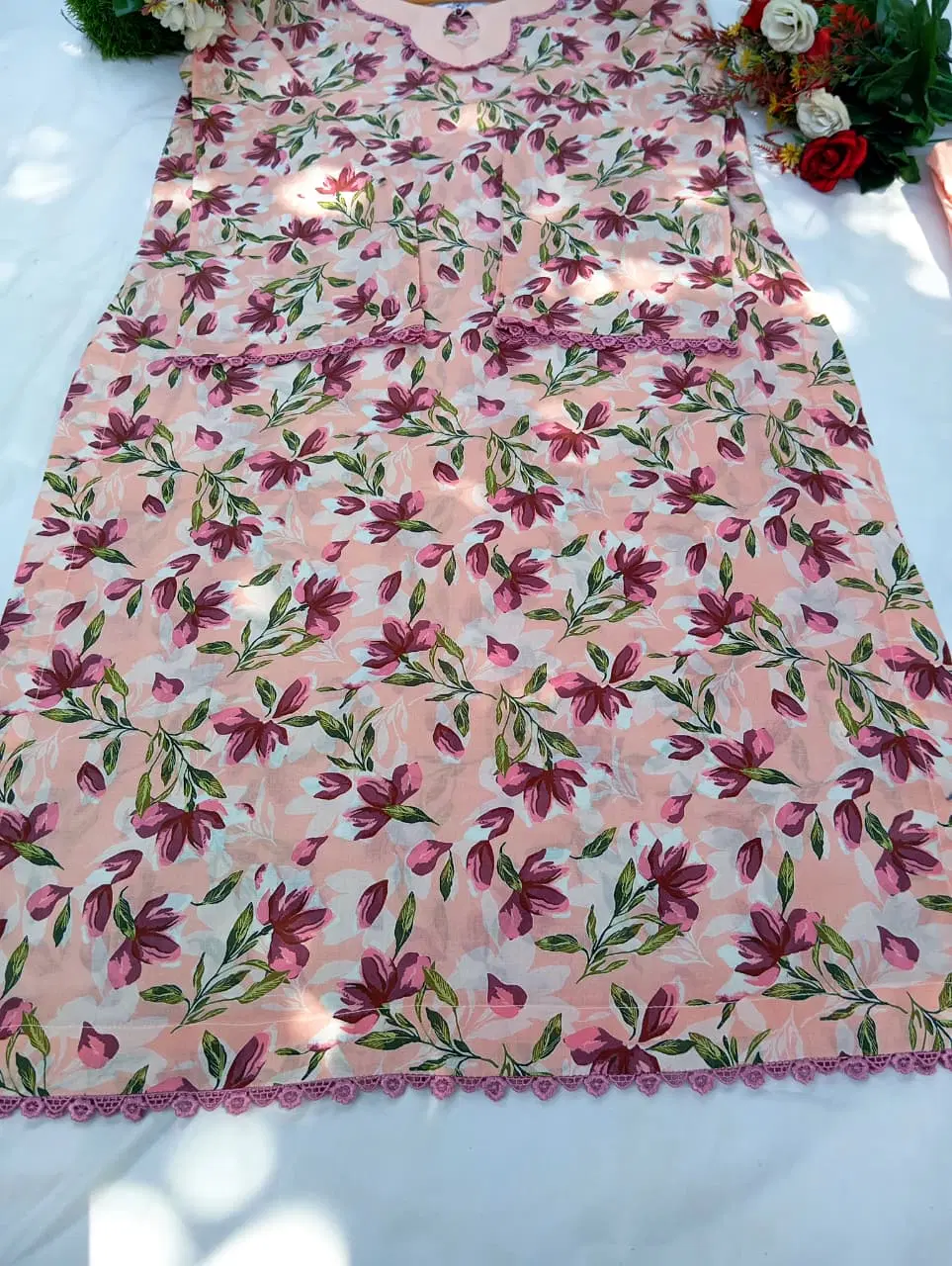 Peach Floral Print Lawn 2PC Ready to Wear Suit - Image 8