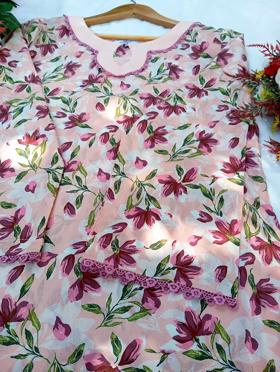 Peach Floral Print Lawn 2PC Ready to Wear Suit - Image 9
