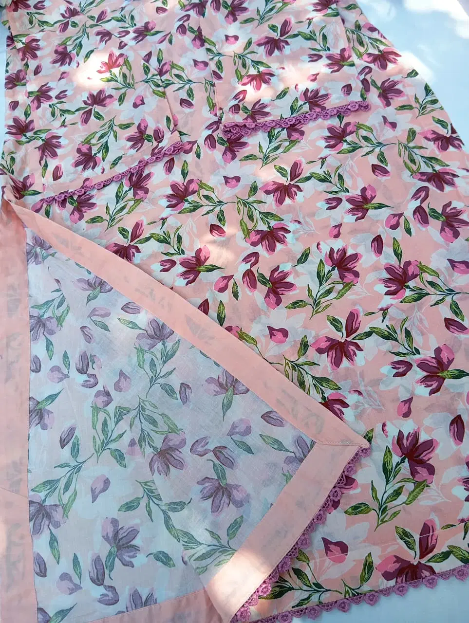 Peach Floral Print Lawn 2PC Ready to Wear Suit - Image 7