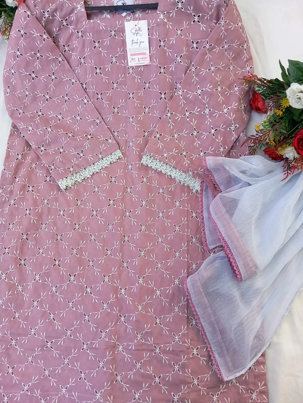 elegant pink chikankari 3 piece suit with chiffon dupatta – ready to wear women's dress elegant pink chikankari 3 piece suit with chiffon dupatta – ready to wear women's dress