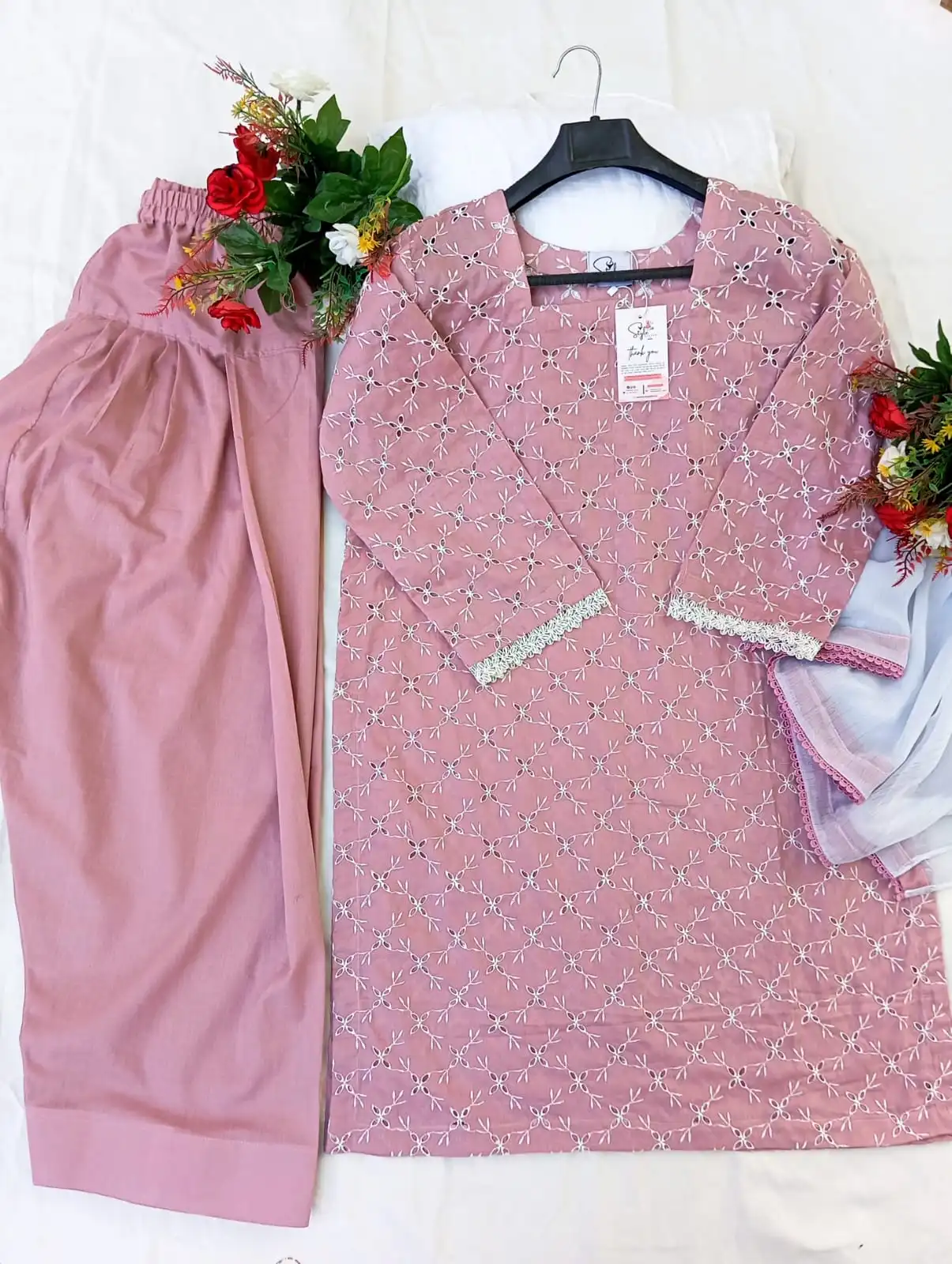 elegant pink chikankari 3 piece suit with chiffon dupatta – ready to wear women's dress elegant pink chikankari 3 piece suit with chiffon dupatta – ready to wear women's dress
