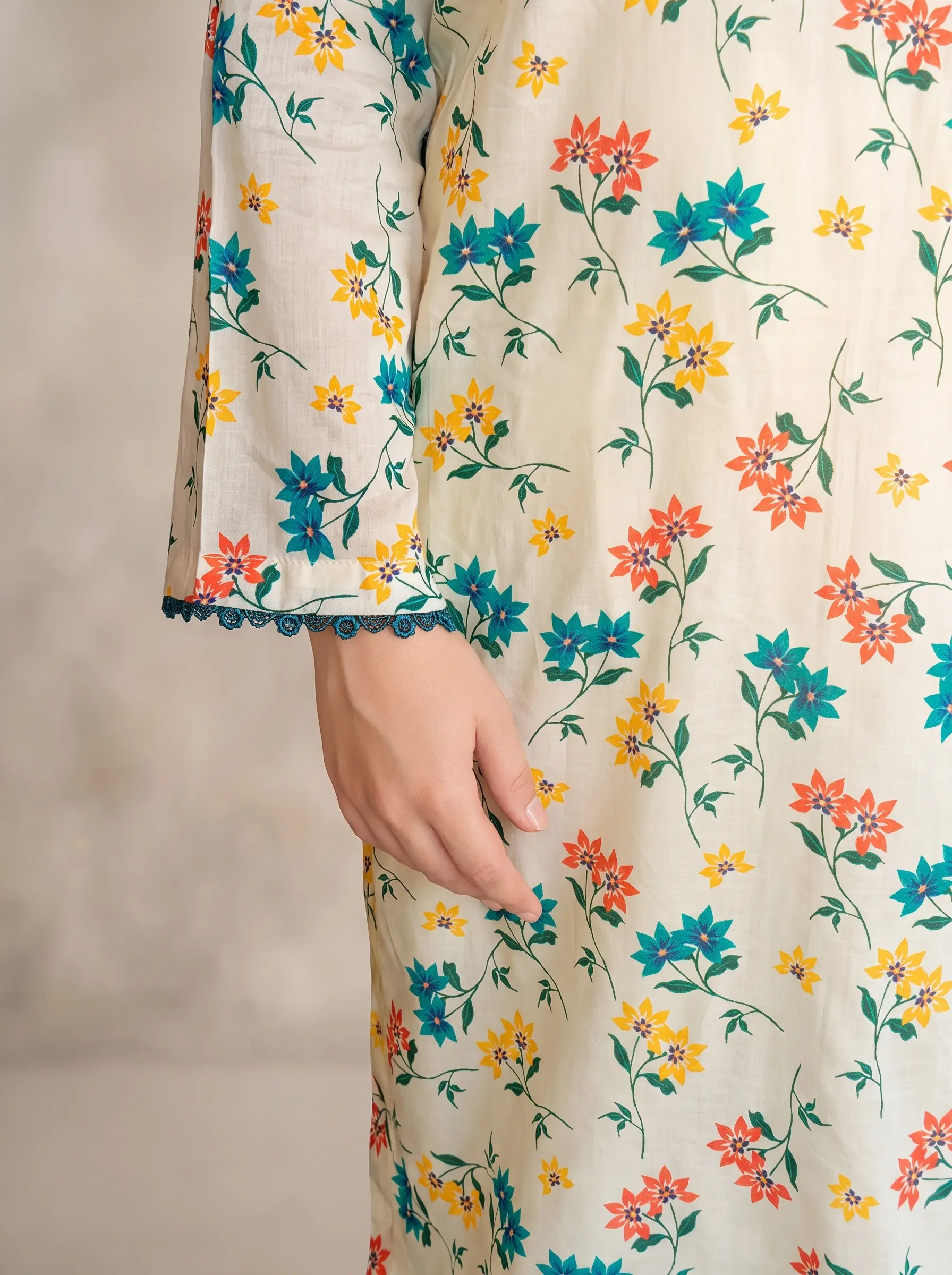 Multicolor Floral Print Lawn 2PC Ready to Wear Suit - Image 4