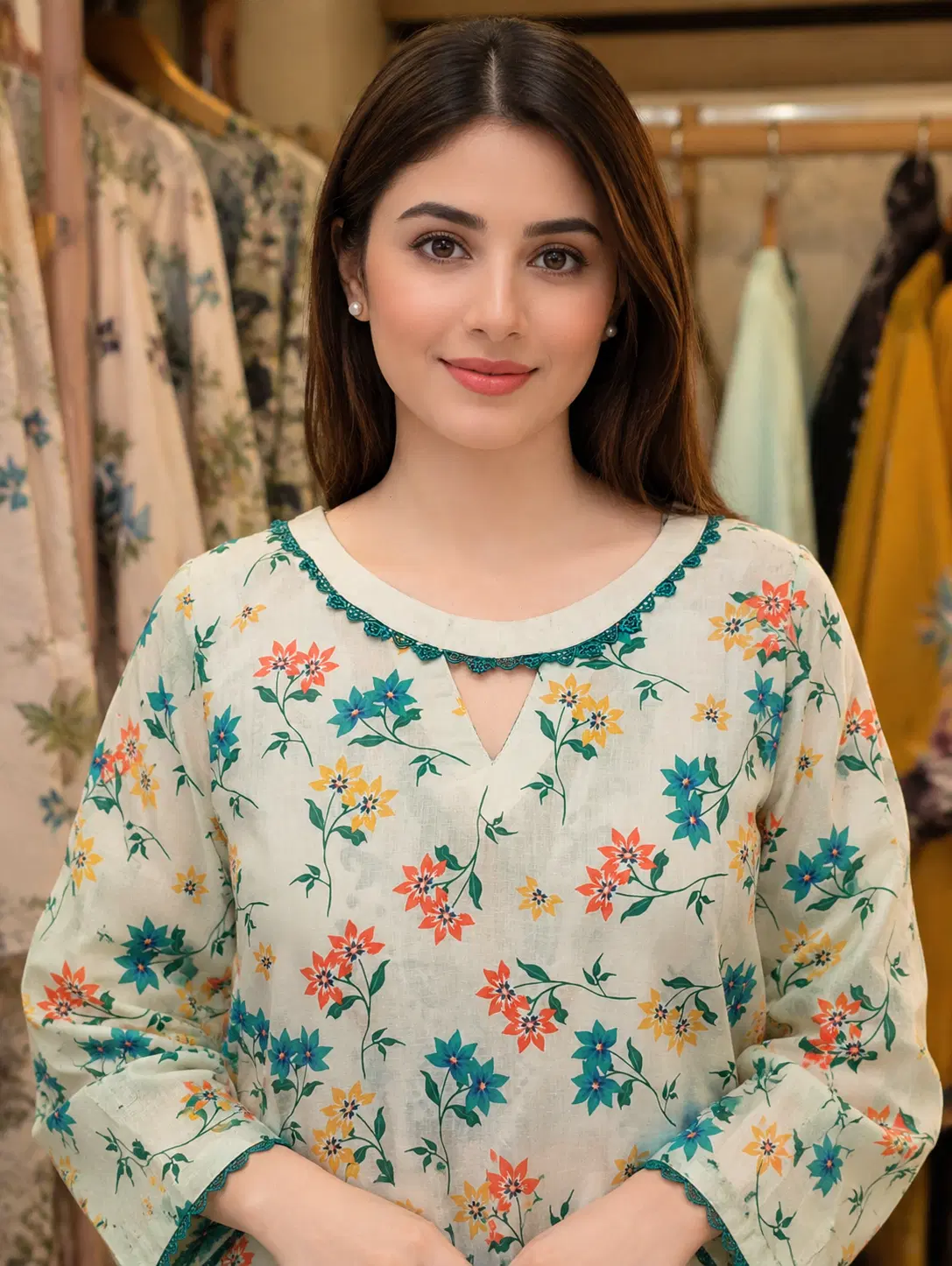 Multicolor Floral Print Lawn 2PC Ready to Wear Suit - Image 2