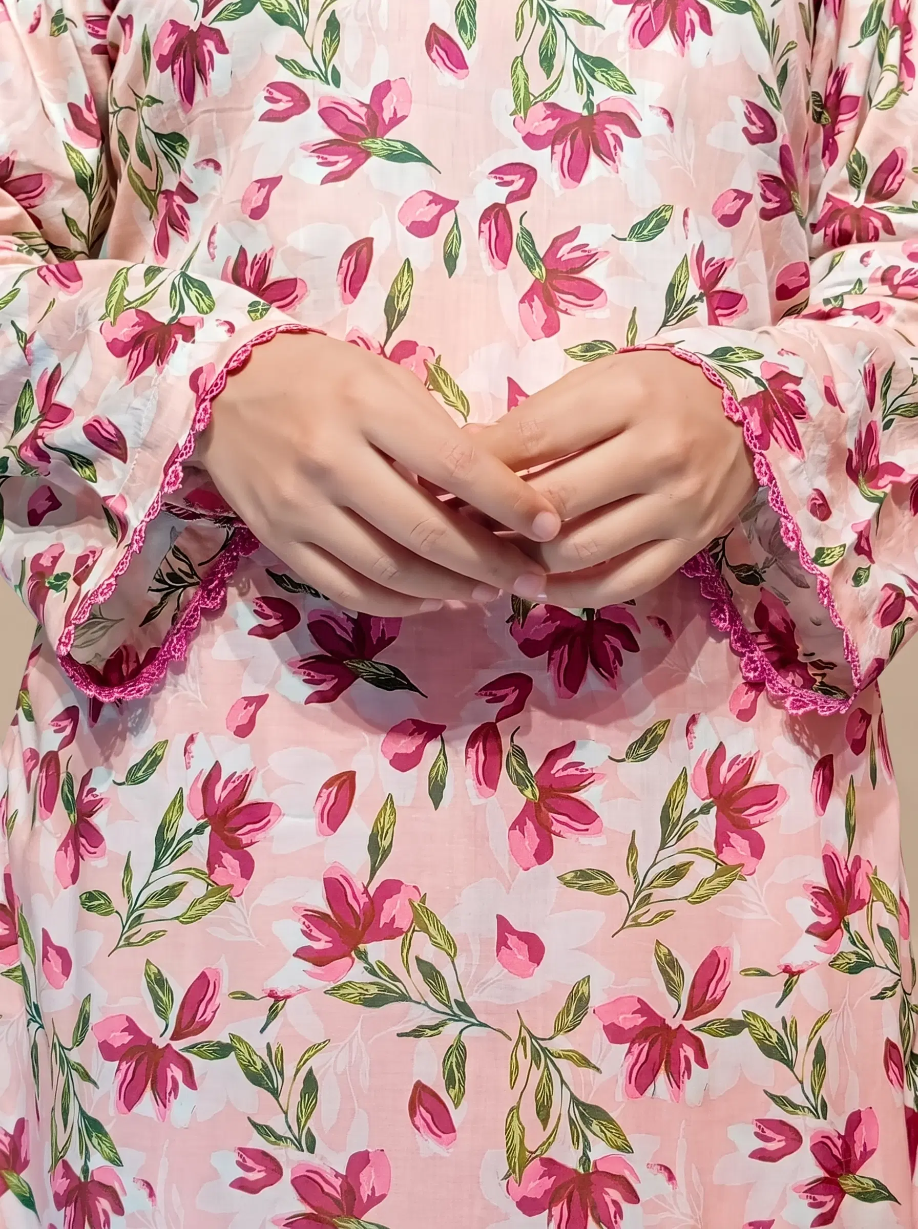 Peach Floral Print Lawn 2PC Ready to Wear Suit - Image 6