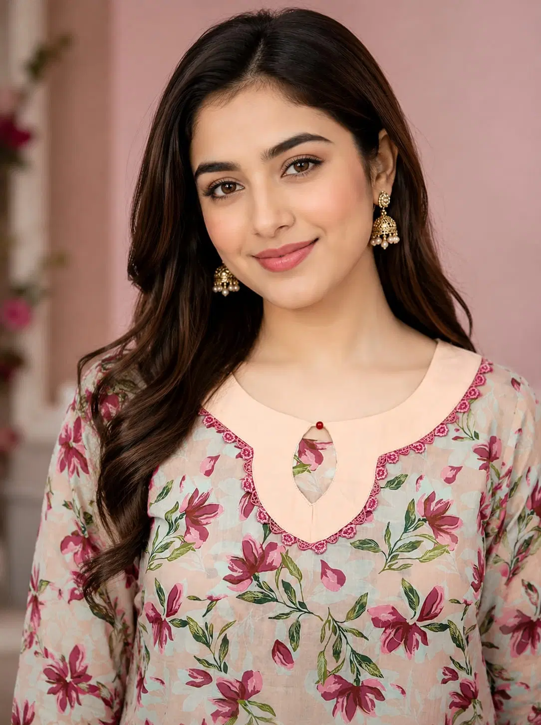 Peach Floral Print Lawn 2PC Ready to Wear Suit - Image 2