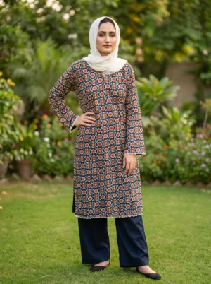 Black Floral Tile Print Lawn 2PC Ready to Wear Suit