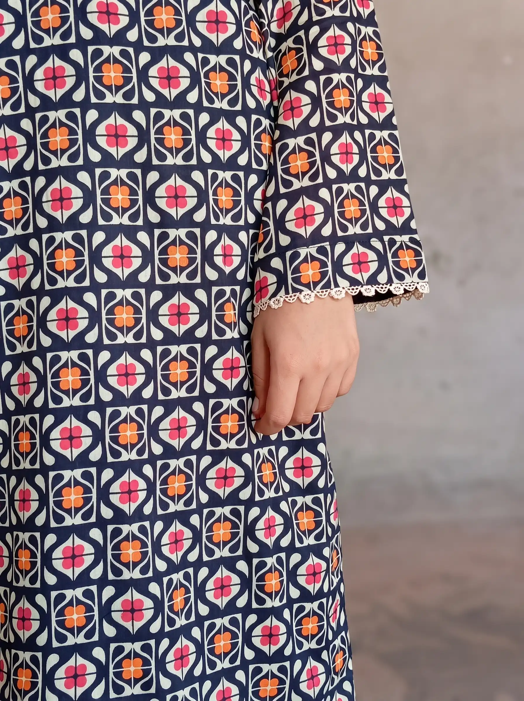 Black Floral Tile Print Lawn 2PC Ready to Wear Suit - Image 3