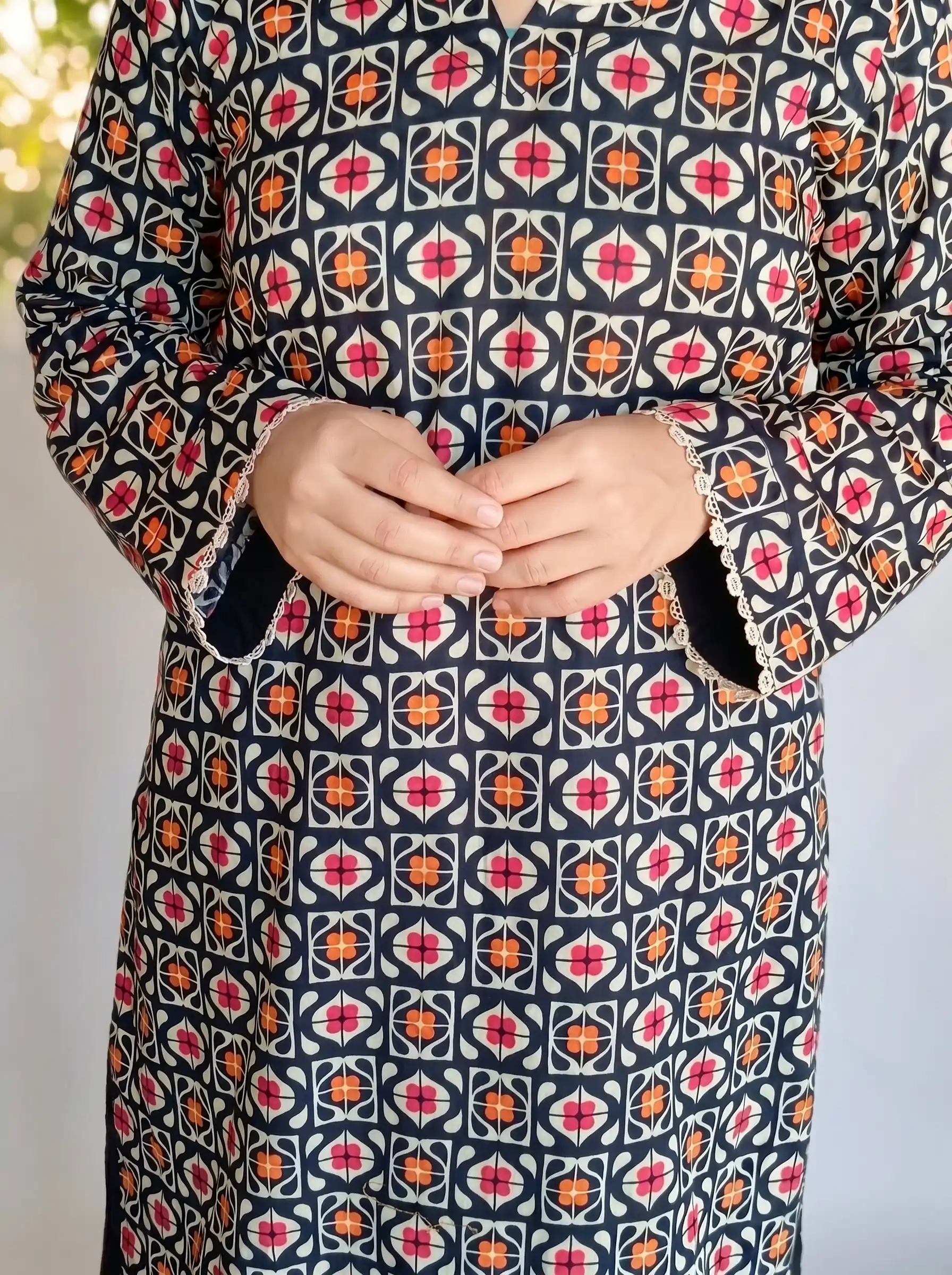 Black Floral Tile Print Lawn 2PC Ready to Wear Suit - Image 4