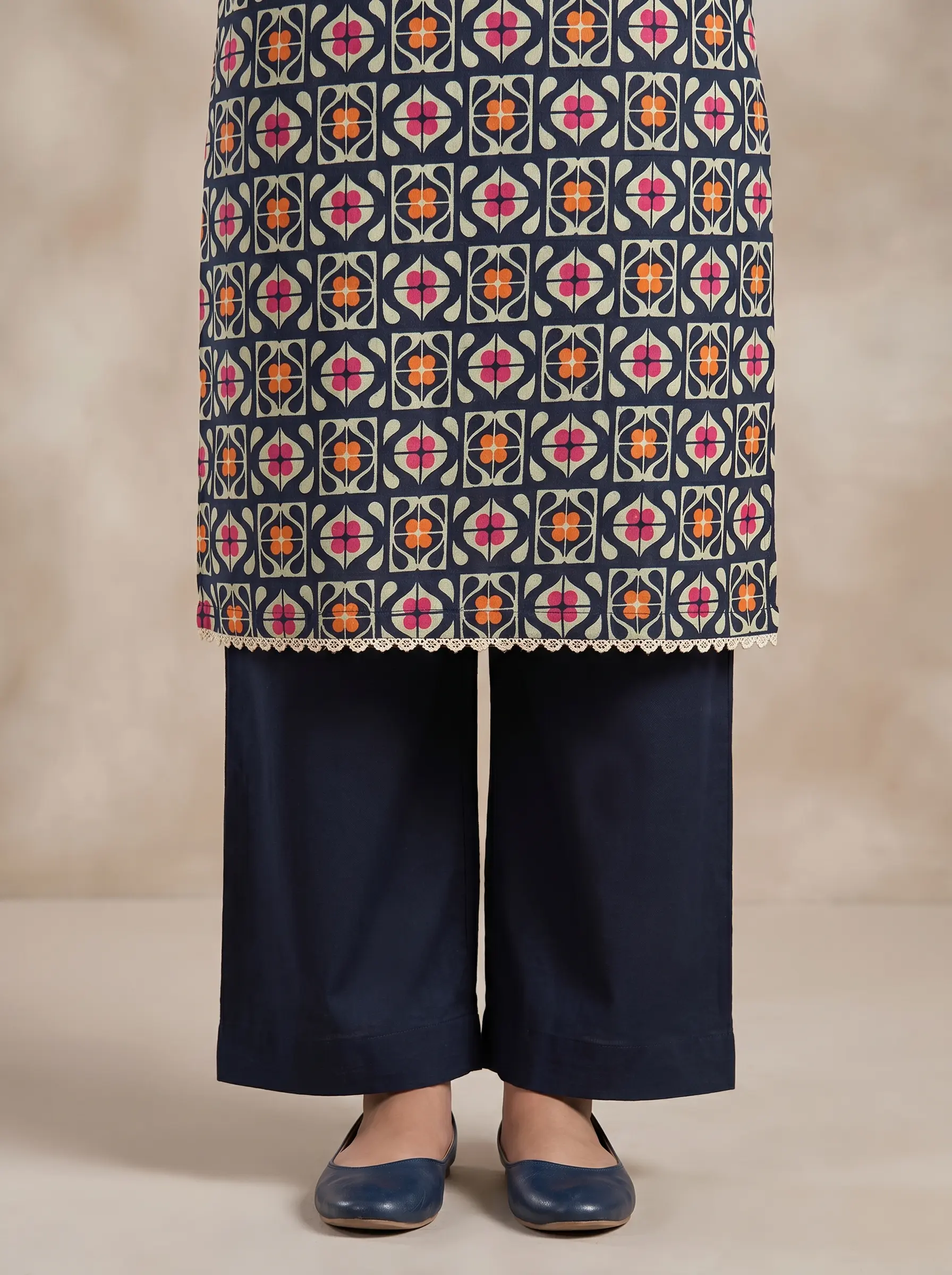 Black Floral Tile Print Lawn 2PC Ready to Wear Suit - Image 5