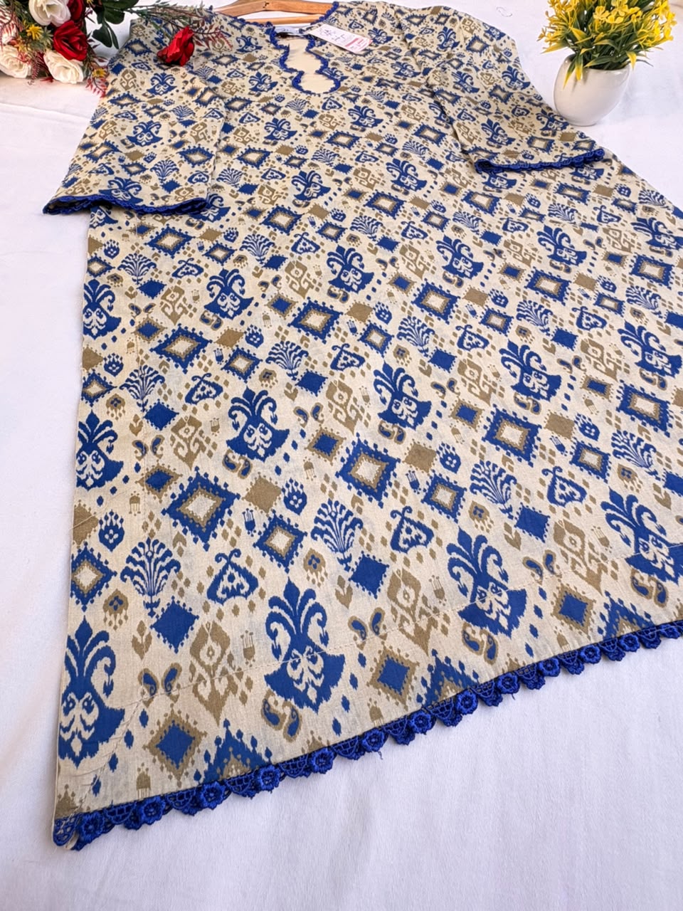 Beige & Blue Printed 2 Piece Ready to Wear Dress for Women | Casual Summer Outfit Pakistan - Image 8