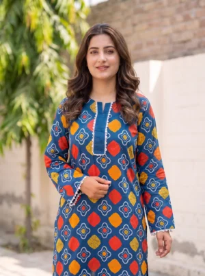 Blue Chunri Print Stitched 2Pc Lawn Suit