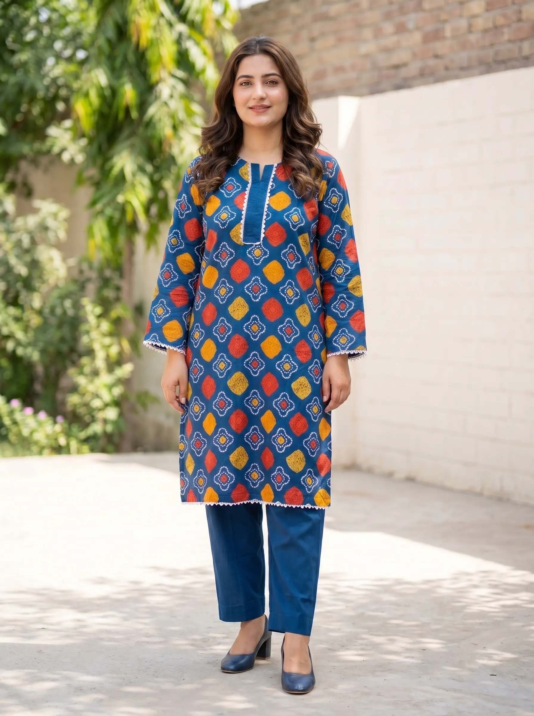 Blue Chunri Print Stitched 2Pc Lawn Suit - Image 2